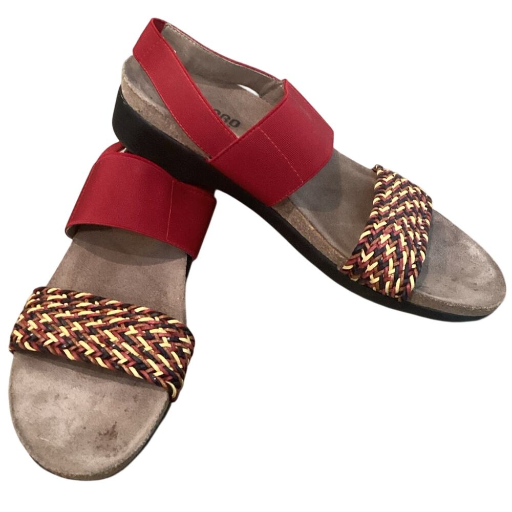 Munro Red Elastic Strap Braided-Toe Sandals
